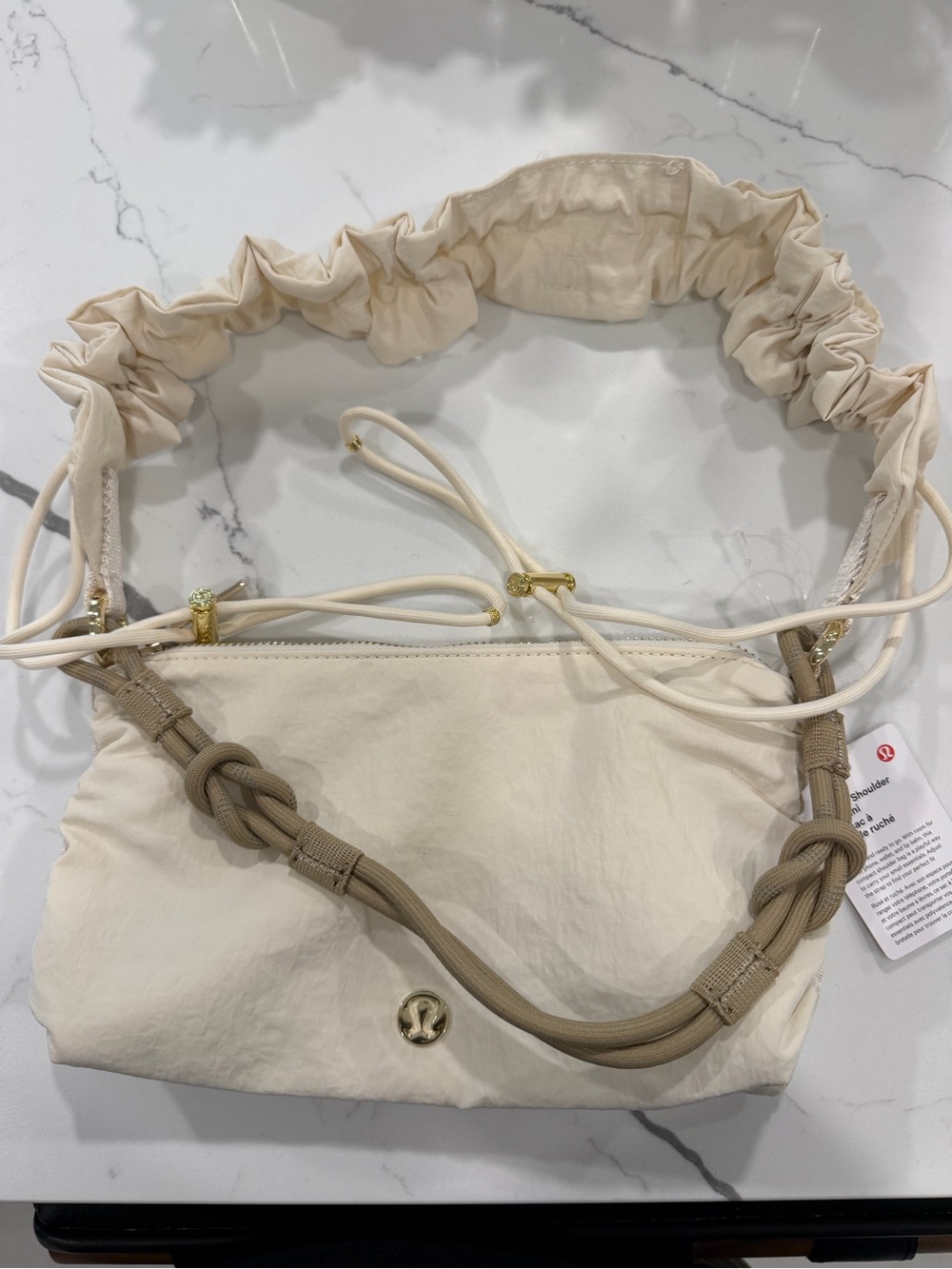 NWT lululemon athletica ruched Shoulder Bag mini light ivory gold hardware - Picture 3 of 3
